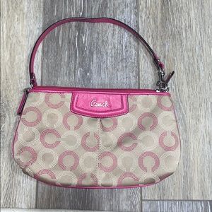 Pink and Tan small Coach wristlet